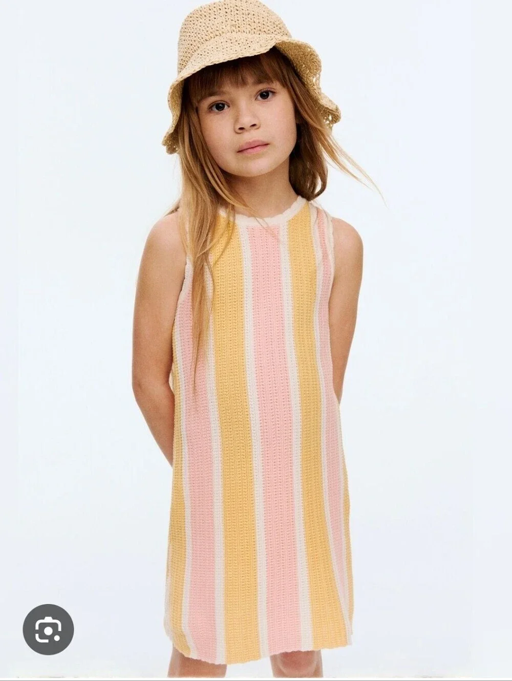 H&M Girls Sleeveless Knit Stripe Dress in Pink & Mustard Size 2T